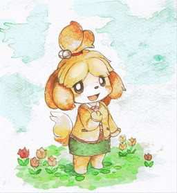 anthro clothed clothing female fully_clothed open_mouth simple_background solo kanannbo animal_crossing nintendo isabelle_(animal_crossing) canid canine canis domestic_dog mammal shih_tzu toy_dog 2015