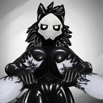 1:1 2023 ahoeforcoffee anthro big_breasts black_body breast_squeeze breasts canid canine canis changed_(video_game) crossgender duo female first_person_view front_view goo_creature hand_on_breast hi_res latex latex_body looking_at_viewer male male/female mammal mask puro_(changed) skull_mask squeezing wolf