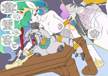 anal anal_penetration animal_genitalia animal_penis anthro anthrofied bent_over big_breasts big_nipples black_nipples bodily_fluids breast_squish breasts crossgender cum dialogue duo equine_genitalia equine_penis erection eye_roll eyebrows female female_penetrated forced ftg_crossgender fti_crossgender fucked_silly genital_fluids genitals gynomorph gynomorph/female gynomorph_penetrating gynomorph_penetrating_female hooves horn ink intersex intersex/female intersex_penetrating intersex_penetrating_female medial_ring nipples nude penetration penis pink_nipples rape restrained sex squish tail tail_fetish tail_grab tail_play text vein veiny_penis ironhades kandlin third-party_edit friendship_is_magic hasbro my_little_pony mythology whitekitten princess_celestia_(mlp) zecora_(mlp) equid equine mammal mythological_creature mythological_equine unicorn zebra english_text