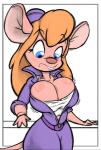 2016 anthro areola big_breasts blonde_hair blue_eyes breast_expansion breasts chip_'n_dale_rescue_rangers cleavage cleavage_overflow clothed clothing disney expansion eyewear eyewear_on_head female fur gadget_hackwrench goggles goggles_on_head hair joelasko jumpsuit looking_at_breasts looking_at_own_breasts looking_at_self mammal mouse murid murine rodent solo tail tan_body tan_fur worried_look