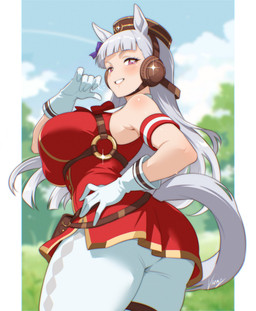 bangs bare_shoulders big_breasts blue_sky blunt_bangs blush blush_lines breasts butt clothing day dress female gloves grey_hair grin grinning_at_viewer hair hand_on_hip handwear hat headgear headwear horse_tail legwear long_hair looking_at_viewer outside pantyhose pillbox_hat purple_eyes red_clothing red_dress sky sleeveless_dress smile smiling_at_viewer solo sparkles tail white_clothing white_gloves white_handwear white_legwear white_pantyhose vizaz cygames uma_musume_pretty_derby gold_ship_(pretty_derby) animal_humanoid equid equid_humanoid equine equine_humanoid horse_humanoid humanoid mammal mammal_humanoid digital_drawing_(artwork) digital_media_(artwork) hi_res pillarbox