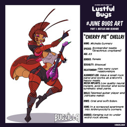 antennae_(anatomy) anthro areola areola_slip arthropod_abdomen boots bottomwear bracelet clothed clothing coat cybernetic_limb cybernetics electric_guitar eyeshadow female fishnet_clothing fishnet_legwear footwear guitar high_heeled_boots high_heels holding_musical_instrument holding_object jewelry legwear lipstick long_antennae machine makeup mandibles midriff mohawk musical_instrument navel navel_piercing nipple_slip one_eye_closed orange_body piercing plucked_string_instrument red_eyes shirt shoes shorts simple_background socks solo spiked_bracelet spikes string_instrument tank_top text tongue tongue_piercing topwear torn_bottomwear torn_clothing torn_footwear torn_shorts torn_socks white_background wide_hips wink bugzilla arthropod beetle insect 1:1 absurd_res english_text hi_res model_sheet