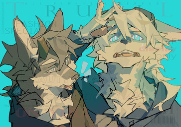 anthro athletic athletic_anthro athletic_male blue_body blue_eyes blue_fur bodily_fluids duo fur grey_body grey_eyes grey_fur looking_at_another looking_at_partner male sweat sweatdrop teasing white_body white_fur viosgit canid canine canis mammal wolf 2023 bust_portrait hi_res portrait