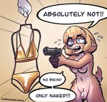 accessory aiming aiming_at_another aiming_gun aiming_weapon ambiguous_gender angry anthro areola balls belly bikini biped blonde_hair blue_eyes bodily_fluids breasts brown_body brown_fingers brown_fur clothes_hanger clothing countershading duo eyelashes flaccid foreskin fur genitals gold_bikini gun gynomorph hair hair_accessory hairband handgun holding_clothing holding_gun holding_handgun holding_object holding_pistol holding_ranged_weapon holding_weapon intersex navel nipples nude offscreen_character open_mouth penis pistol ranged_weapon snout solo_focus swimwear tail tan_belly tan_body tan_fur tears teeth text tongue two-piece_swimsuit weapon yelling lewdles golden_week kello_(lewdles) deer mammal new_world_deer white-tailed_deer 2025 english_description english_text hi_res signature nonbinary_(lore) trans_(lore)