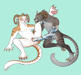 andromorph anthro big_clitoris clitoris duo female female/female genitals goo_transformation intersex partial_transformation penetration transformation vaginal vaginal_penetration miles.smilodon guild_wars charr felid goo_creature mammal hi_res