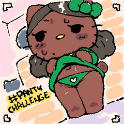 alternate_color anthro barefoot biped black_eyes black_text black_whiskers blush bodily_fluids bow_ribbon brown_blush brown_body brown_ears brown_hair brown_tail camera_view chibi clothed clothed_anthro clothed_female clothing clothing_lift dress dress_lift empty_eyes featureless_feet featureless_hands feet female female_anthro green_clothing green_dress green_panties green_ribbon green_underwear hair heart_symbol looking_aside low-angle_view navel panties partially_clothed_anthro partially_clothed_female presenting_panties presenting_underwear short_tail simple_eyes solo squigglevision standing stylized_empty_eyes sweat sweatdrop sweaty_face tail text underwear whiskers yellow_nose young young_anthro young_female ligma_(artist) hello_kitty_(series) sanrio hello_kitty_(character) domestic_cat felid feline felis mammal 1:1 2026 animated archived_source digital_drawing_(artwork) digital_media_(artwork) english_text handwritten_text wigglypaint_(artwork)