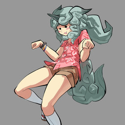 5_fingers aloha_shirt armband black_eyes bottomwear breasts brown_bottomwear brown_clothing brown_shorts clock clothing dot_eyes eyebrows eyelashes fangs female fingers fist fluffy fluffy_tail footwear green_eyebrows green_hair green_tail grey_background hair horn long_socks pattern_clothing pattern_shirt pattern_topwear red_clothing red_shirt red_topwear shirt shorts simple_background simple_eyes small_breasts socks socks_with_sandals solo tail teeth topwear watch white_clothing white_footwear white_socks wristwatch kaibootsu asian_mythology east_asian_mythology japanese_mythology mythology touhou aunn_komano animal_humanoid canid canid_humanoid canine canine_humanoid dog_humanoid foo_dog humanoid komainu mammal mammal_humanoid yokai 1:1 2023 hi_res