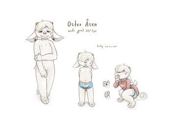 anthro bangs blush boxer_briefs clothed clothing covered_eyes crouching diaper facial_markings feces finger_in_mouth head_markings hooves horn male markings neonate onesie piercing pooping shy simple_background smile soiled_diaper soiling soiling_diaper standing stink_fumes sucking swimming_trunks swimwear text thumb_in_mouth thumb_suck toddler unclean_diaper underwear used_diaper using_diaper wearing_diaper white_background white_body yellow_eyes young o'coon oster_(o'coon) bovid caprine goat mammal character_name english_text hi_res model_sheet