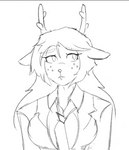 antlers big_breasts breasts buckteeth clothing female freckles hair horn long_hair simple_background solo suit teeth white_background v-olk deltarune undertale_(series) noelle_holiday 2022 monochrome portrait sketch