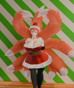 9_tails clothing dress hair holidays legwear multi_tail orange_hair solo stockings tail z-z christmas asuki canid canine fox mammal hi_res