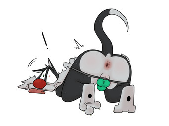 anthro anus ass_up bent_over butt clothing gaping gaping_anus male paws presenting presenting_anus raised_paw raised_tail red_nose solo surprised tail tongue tongue_out rotten_robbie looney_tunes warner_brothers sylvester_(looney_tunes) domestic_cat felid feline felis mammal tuxedo_cat hi_res