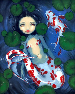 ambiguous_gender bra_(anatomy) breasts eyebrows eyelashes female female_focus feral fin fish_tail group hair legless lily_pad lips long_hair looking_at_viewer makeup mermaid_tail nude plant red_lips split_form tail tail_fin water jasmine_becket-griffith fish humanoid humanoid_merfolk mammal marine merfolk formal_art painting_(artwork) signature traditional_media_(artwork) traditional_painting_(artwork)