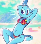 anthro bikini blue_body blue_fur clothing female fur navel sitting smile solo stretching swimwear two-piece_swimsuit ll salamikii cartoon_network the_amazing_world_of_gumball nicole_watterson domestic_cat felid feline felis mammal absurd_res hi_res