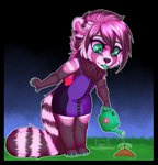 anthro chibi clothing dress female fluffy fur grass green_eyes green_tongue hair pink_body pink_fur pink_hair plant simple_background sky solo sparkles sparkling_eyes standing tongue water watering watering_can xredpandax tuki_(xredpandax) ailurid mammal red_panda alpha_channel digital_media_(artwork) hi_res shaded