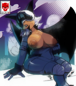 anthro areola armor bat_wings big_breasts black_lipstick black_nose black_wings blue_bodysuit blue_clothing blue_skinsuit bodysuit breasts brown_areola brown_nipples clothing cosplay crossover_cosplay exposed_breasts female front_view fur headgear helmet lipstick makeup membrane_(anatomy) membranous_wings navel_outline nipples orange_body orange_fur overweight overweight_anthro overweight_female sitting skinsuit solo thick_thighs tight_clothing white_body white_fur wide_hips wings glitxhbone_guy absolute_dc dc_comics sega sonic_the_hedgehog_(series) absolute_catwoman catwoman rouge_the_bat bat mammal crossover hi_res