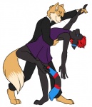 anthro clothed clothing crossdressing dancing dress duo femboy male male/male necktie romantic romantic_couple suit tail mikyo-2005 imeow reizo domestic_cat felid feline felis hybrid mammal