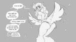 anthro big_butt breasts butt clothing female human_to_anthro mid_transformation solo species_transformation speech_bubble text transformation underwear watsup avian bird 16:9 2023 english_text greyscale monochrome widescreen