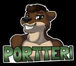 anthro badge brown_body brown_fur brown_hair clenched_teeth fangs fur green_eyes hair male multicolored_body multicolored_fur open_mouth open_smile smile solo teeth text two_tone_body two_tone_fur conditional_dnp drako1997 portteri mammal mustelid musteline stoat true_musteline weasel alpha_channel