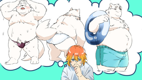 anthro asian_clothing belly big_belly biped blush butt clothing east_asian_clothing eyes_closed fundoshi humanoid_hands japanese_clothing kemono male moobs navel overweight overweight_male shirt shirtless smile standing swimwear topwear underwear white_clothing white_underwear inunoshippo canid canine canis domestic_dog mammal 2026 hi_res
