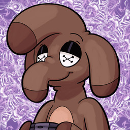 abstract_background animated_gif brown_body circle_eyes controller eyebrows holding_controller holding_object looking_offscreen pupils purple_background simple_background smile solo white_sclera trevor-fox pngtuber animate_inanimate 1:1 animated short_playtime