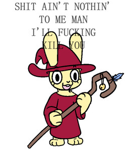 anthro clothing female hat headgear headwear magic_staff profanity robe solo staff text witch_hat young bunnyqueen dracula_flow sue_(bunnyqueen) lagomorph leporid mammal rabbit meme