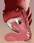 anthro bodily_fluids male mouth_shot open_mouth red_body saliva saliva_string sharp_teeth solo teeth tongue tongue_out yellow_eyes santanahoffman zartersus reptile scalie hi_res