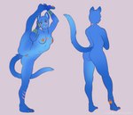 anthro areola blue_body blue_fur breasts butt feet female flexible fur genitals green_markings green_pawpads hand_on_face hand_on_foot heart_(marking) heart_on_body heart_symbol humanoid_genitalia humanoid_pussy looking_at_viewer markings multicolored_body multicolored_fur multicolored_pussy nipples on_one_leg one_leg_up open_mouth open_smile orange_areola orange_inner_pussy orange_markings orange_nipples orange_pawpads orange_pussy pawpads pussy raised_leg red_eyes small_breasts smile solo splits spread_legs spreading standing striped_markings stripes tail two_tone_body two_tone_fur two_tone_pussy vertical_splits krasik tsuda_delcatte domestic_cat felid feline felis mammal absurd_res hi_res model_sheet