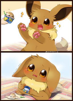 2_panel_comic ambiguous_gender blush bodily_fluids brown_body brown_eyes brown_fur cutlery dessert duo faceless_character faceless_human feral food fur glistening glistening_eyes happy ice_cream inner_ear_fluff kitchen_utensils melting_ice_cream multicolored_body multicolored_fur neck_tuft open_mouth pawpads paws pink_paws plastic_spoon sad spoon tail tan_body tan_fur tears tongue tools tuft nurunuruparty26 nintendo pokemon eevee generation_1_pokemon human mammal pokemon_(species) 2025 comic hi_res