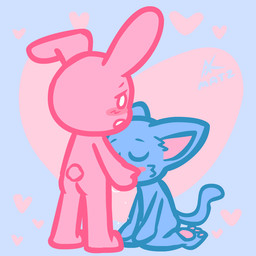 ambiguous_gender anthro blue_body blush bodily_fluids cum duo ejaculation eyes_closed fellatio genital_fluids heart_symbol male male/ambiguous nude oral pawpads paws penile pink_body sex simple_background tail white_eyes matz_(pixiv) domestic_cat felid feline felis lagomorph leporid mammal rabbit 1:1 2020 2d_animation animated digital_media_(artwork)