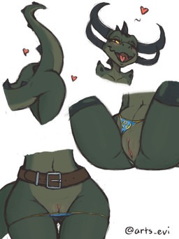 anthro belt blush butt butt_shot clothed clothing clothing_aside crotch_shot female genitals heart_symbol horn humanoid_genitalia humanoid_vulva legwear navel non-mammal_navel one_eye_closed open_mouth open_smile panties panties_aside panties_down partially_clothed smile solo stockings tail underwear underwear_aside underwear_down vulva wide_hips evilymasterful fallout microsoft mythology rexy_(evilymasterful) deathclaw dragon kobold mythological_creature mythological_scalie scalie 2020