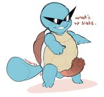 2019 animal_genitalia animal_penis biped blue_body dialogue english_text eyewear generation_1_pokemon genitals grin hi_res male nintendo penis pigeontoez pokemon pokemon_(species) semi-anthro shell simple_background smile solo squirtle squirtle_squad standing sunglasses teeth text turtle_penis white_background