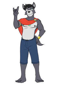 anthro bangle barefoot bottomwear clothed clothing devil_horns_(gesture) feet gesture hand_gesture humanoid_feet jewelry male navel nipples plantigrade sash shorts simple_background solo topless white_background fuze adastra adastra_(series) echo_project amicus_(adastra) canid canine canis mammal wolf 3:4 hi_res