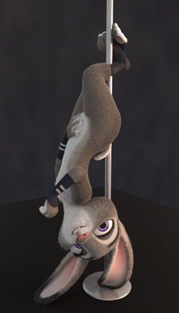 anthro dancing female fur hand_on_belly nude pole pole_dancing raised_tail seductive shortstack shortstack_female solo tail toeless_legwear the2ofarts disney zootopia judy_hopps lagomorph leporid mammal rabbit 3d_(artwork) 4:7 digital_media_(artwork) hi_res
