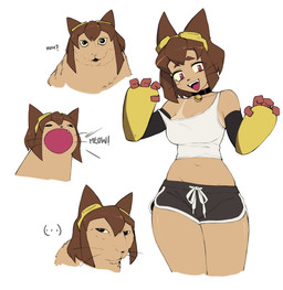 anthro brown_hair clothing eyewear female goggles hair solo tan_body thighs_together topwear whiskers masoq095 gameoverse glitch_productions pop_cat kit_bodega domestic_cat felid feline felis mammal hi_res meme