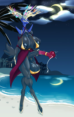 animal_genitalia animal_penis anthro antlers areola balls beach big_areola big_balls big_breasts big_nipples big_penis bikini biped black_areola black_balls black_body black_breasts black_fur black_nipples black_penis blue_body blue_eyes bodily_fluids breasts claws clothing cloud dress equine_genitalia equine_penis finger_claws flared_penis fur genital_fluids genitals glistening glistening_breasts gold_bikini gold_bikini_bottom gold_bikini_top gynomorph gynomorph_anthro hooves horn huge_balls huge_breasts huge_penis hyper hyper_balls hyper_breasts hyper_genitalia hyper_penis intersex intersex_anthro masturbation medial_ring moon multicolored_body multicolored_penis nipples outside outside_masturbation penile penile_masturbation penis precum red_clothing red_dress red_penis revealing_outfit saggy_balls solo swimwear two-piece_swimsuit two_tone_penis vein veiny_penis caixin_sanshijiu golden_week nintendo pokemon generation_6_pokemon legendary_pokemon pokemon_(species) xerneas xerneas_(active_mode) 2026 absurd_res digital_media_(artwork) hi_res