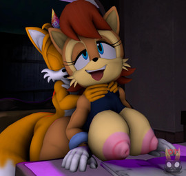 age_difference anthro birthday clothing duo female gloves handwear hat headgear headwear male male/female older_female party_hat sex white_clothing white_gloves white_handwear younger_male devilstophat sega sonic_the_hedgehog_(series) miles_prower sally_acorn canid canine chipmunk fox ground_squirrel mammal rodent sciurid hi_res