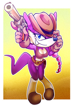blue_eyes boots breasts clothing eyelashes fangs featureless_crotch female footwear fur gun hat headgear headwear looking_at_viewer purple_body purple_fur ranged_weapon shoes smile smiling_at_viewer solo tail teeth weapon lordiani archie_comics sega sonic_the_hedgehog_(archie) sonic_the_hedgehog_(comics) sonic_the_hedgehog_(series) nicolette_the_weasel mammal mustelid musteline true_musteline weasel absurd_res hi_res