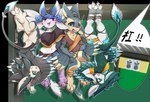 3_fingers 3_toes 4_ears ambiguous_anthro ambiguous_gender anthro armlet arms_bent belly bent_legs big_breasts biped black_body black_feathers black_sclera black_tail blue_body blue_eyes blue_feathers blush bottomwear breasts butt claws clothed clothed_ambiguous clothed_anthro clothed_female clothing cutaway emanata eyebrows facial_tuft feathers feet female female_anthro fingers green_body green_feathers grey_body grey_feathers group hands_behind_head heart_symbol legs_together legs_up looking_at_another lying mahjong multi_ear multicolored_body multicolored_feathers multicolored_tail multicolored_wings navel on_back on_front open_mouth open_smile outline pupils purple_eyes real smile snout speech_bubble tail tan_body tan_feathers teal_eyes text toe_claws toes topwear tuft under_boob white_body white_feathers white_outline white_sclera winged_arms wings adversary042 alien avali avian 2024 artist_name chinese_text digital_media_(artwork) hi_res reference_image shaded