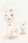 :3 albino anthro body_swap chest_tuft clover_(plant) duo eyelashes female fur heart_symbol japanese looking_at_viewer one_eye_closed pink_eyes plant pupils question_mark red_pupils shamrock simple_background smile tuft white_background white_body white_fur wink ryou happy_happy_clover jewelpet pixiv sanrio sayuri_tatsuyama sega sega_fave clover_(happy_happy_clover) ruby_(jewelpet) hare japanese_hare lagomorph leporid mammal rabbit crossover