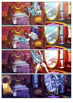 anal anal_penetration anthro anthrofied athletic athletic_female bed blue_body breast_size_difference breasts cowgirl_position dialogue dildo female female/female female_penetrated female_penetrating female_penetrating_female from_front_position furniture genitals heart_symbol horn mirror moan nipples object_in_ass on_bottom on_top penetration pounding_ass reflection sex sex_toy sex_toy_in_ass sex_toy_insertion sound_effects strapon strapon_in_ass strapon_insertion strapon_sex text thrusting tomboy toying_partner vulva wearing_strapon white_body do!_games friendship_is_magic hasbro my_little_pony mythology rainbow_dash_(mlp) rarity_(mlp) equid equine mammal mythological_creature mythological_equine unicorn absurd_res comic english_text hi_res