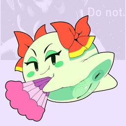 accessory anus blush bow_ribbon female genitals green_body hair_accessory hair_bow hair_ribbon looking_at_viewer not_furry ribbons simple_background smile vulva kerotheklutz mario_bros nintendo paper_mario lady_bow boo_(mario) ghost spirit 1:1 absurd_res digital_media_(artwork) hi_res watermark