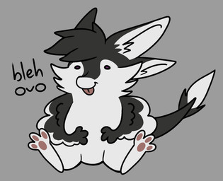 3_fingers 3_toes 4_ears ambiguous_gender anthro biped black_body black_feathers black_fur black_sclera bleh blep countershading digitigrade feathered_wings feathers featureless_crotch feet fingers front_view fur grey_background hair looking_at_viewer multi_ear nude pawpads pink_pawpads purple_eyes silly simple_background simplified_pawpads sitting sitting_on_ground smile solo tail text toes tongue tongue_out tuft tufted_fur view white_body white_feathers white_fur winged_arms wings awawi_ginseng fyr_(fenrir784) avali avian bird 2025 colored digital_drawing_(artwork) digital_media_(artwork) english_text hi_res