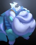 3_toes 4_ears ambiguous_gender anthro belly belly_grab belly_rolls big_belly blue_body blue_fur cybernetics fat_arms fat_legs feet fur huge_belly machine male morbidly_obese morbidly_obese_anthro multi_ear obese obese_anthro overweight overweight_anthro protogen_visor solo toes white_body white_fur pichurria lightalbane_(character) cyborg protogen absurd_res hi_res