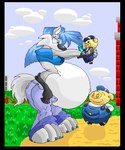 after_vore anthro belly big_belly blue_clothing blue_hair blue_shirt blue_topwear bottomwear clothing denim denim_bottomwear denim_clothing female female_pred gloves group hair handwear jeans outside overweight pants shirt simple_background topwear trio vore virus-20 wendy_wolf_(virus-20) canid canine canis domestic_pig mammal suid suine sus_(pig) wolf 2007