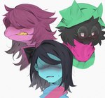 anthro clothing eyewear faceless_character faceless_human faceless_male female fur glasses group hat headgear headwear male scarf snout teeth wearing_glasses yellow_teeth 9999gpera deltarune undertale_(series) kris_(deltarune) ralsei susie_(deltarune) bovid caprine darkner dinosaur goat human mammal prehistoric_species reptile scalie 2021