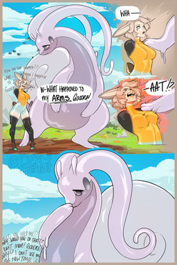 amputee anthro blue_eyes blush bottomwear breasts brown_hair clothed clothing disability duo female goo_transformation hair heart_symbol limb_regression long_ears melting_limbs missing_all_arms missing_arm missing_limb shorts tail transformation sweetburn nintendo pokemon sweets_remivas_(sweetburn) animal_humanoid generation_8_pokemon goo_creature hisuian_form hisuian_goodra humanoid lagomorph lagomorph_humanoid leporid_humanoid mammal mammal_humanoid pokemon_(species) rabbit_humanoid regional_form_(pokemon) hi_res