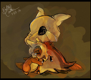 ambiguous_gender bodily_fluids bone bone_mask disguise duo eyes_closed feral hug mask simple_background skull skull_mask tears text unibat nintendo pokemon cubone generation_1_pokemon generation_7_pokemon ghost mammal marowak mimikyu pokemon_(species) scalie spirit 2016 english_text