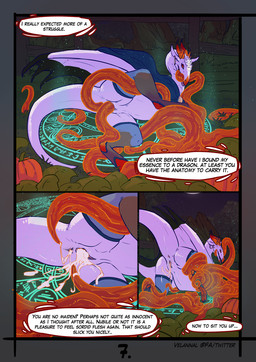 anal anal_penetration animal_genitalia anus bodily_fluids cloak clothing cum cum_in_ass cum_in_vagina cum_inside dialogue ear_piercing female female_feral feral genital_fluids genitals horn interspecies lingerie lingerie_on_feral magic magic_circle orange_eyes penetration piercing questionable_consent scales sex solo tentacle_cum tentacle_in_ass tentacle_penetration tentacle_sex tentacles text vaginal vulva white_body white_scales wings velannal mythology siela_(velannal) dragon mythological_creature mythological_scalie scalie comic english_text hi_res