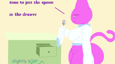 anthro anthro_on_anthro anthro_penetrated anthro_penetrating anthro_penetrating_anthro balls big_breasts big_butt black_text bodily_fluids bottomless bottomless_anthro bottomless_female breasts butt butt_ripples clothed clothing cutlery directional_arrow disembodied_penis drawer duo ellipsis erection female female_anthro female_penetrated floating_hands from_behind_position fur genital_fluids genitals glans green_text half-closed_eyes hand_on_another's_butt hand_on_butt holding_object holding_spoon huge_butt humanoid_genitalia humanoid_penis kitchen_utensils larger_female larger_penetrated legless long_sleeves male male/female male_anthro male_penetrating male_penetrating_female narrowed_eyes navel onomatopoeia open_:3 open_mouth open_smile orange_text penetration penile penile_penetration penis penis_in_vagina perching_position pink_body pink_butt pink_ears pink_fur pink_tail purple_text sex size_difference small_but_hung smaller_male smile sound_effects spoon stuck sweater sweater_only tail tan_balls tan_body tan_ears tan_glans tan_penis text thick_thighs tired_eyes tools topwear topwear_only vaginal vaginal_fluids vaginal_fluids_on_penis vaginal_penetration vein veiny_penis white_clothing white_eyes white_sweater white_topwear wide_hipped_anthro wide_hipped_female wide_hips bunsandnoble sweet_bro_and_hella_jeff bepto_(bunsandnoble) pepto_(bunsandnoble) domestic_cat felid feline felis mammal 16:9 2026 animated digital_media_(artwork) english_audio english_text short_playtime sound text-to-speech video widescreen