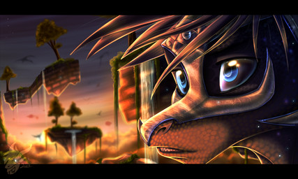 blue_eyes detailed_background feral outside scales solo sunset teeth skaydie mythology dragon mythological_creature mythological_scalie scalie 2014 5:3 digital_media_(artwork) letterbox